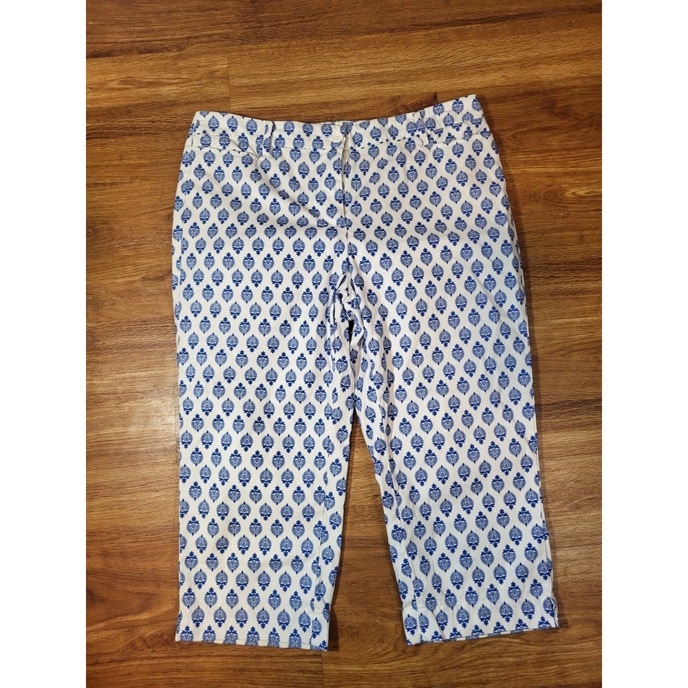 Talbots Women 10P Blue White Fan Foulard Print Perfect Skimmers Crop Pants